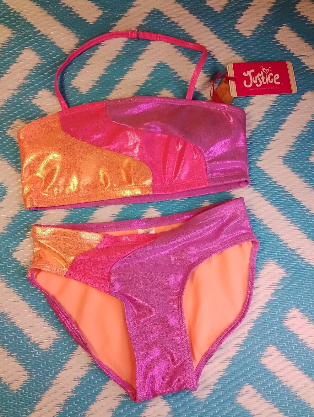Justice Giri's 2pc Swim Suit Colorblock Bikini Pink Size: M (10)